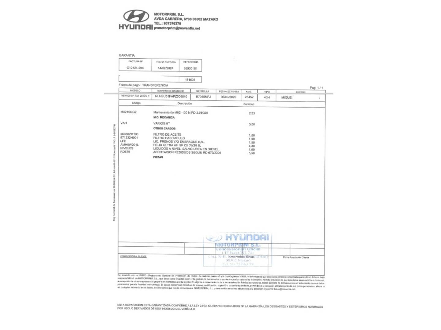 Foto del mantenimiento del Hyundai i20 Hyundai i20 1.6T N (204 CV)