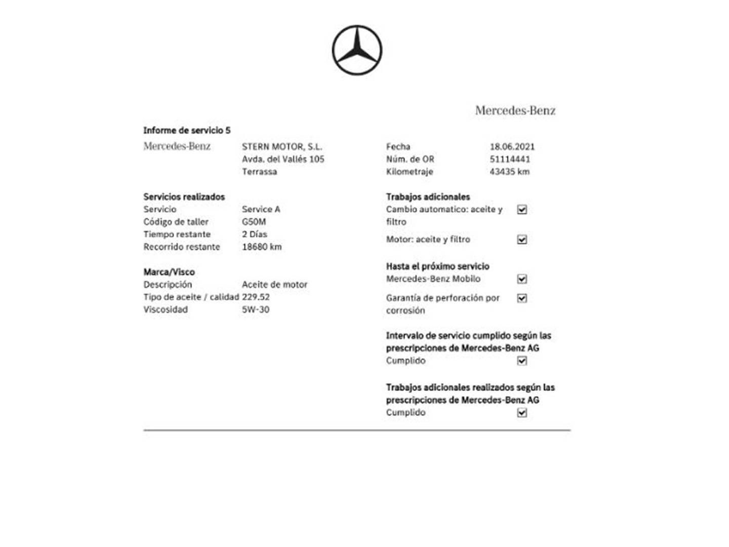 Foto del mantenimiento del Mercedes GLA Mercedes GLA GLA 220 d Style (177 CV)