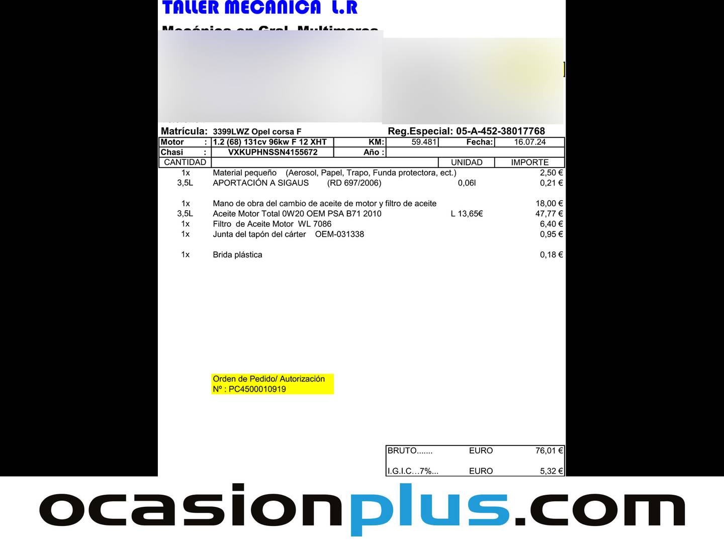 Foto del mantenimiento del Opel Corsa Opel Corsa 1.2 Turbo XHT GS-Line Auto  (130 CV)