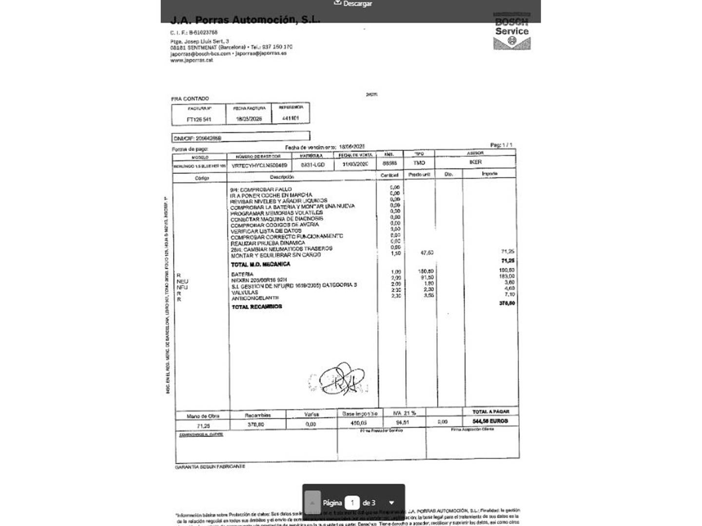 Foto del mantenimiento del Citroën Berlingo Citroën Berlingo BlueHDi 100 Talla M Live (102 CV)