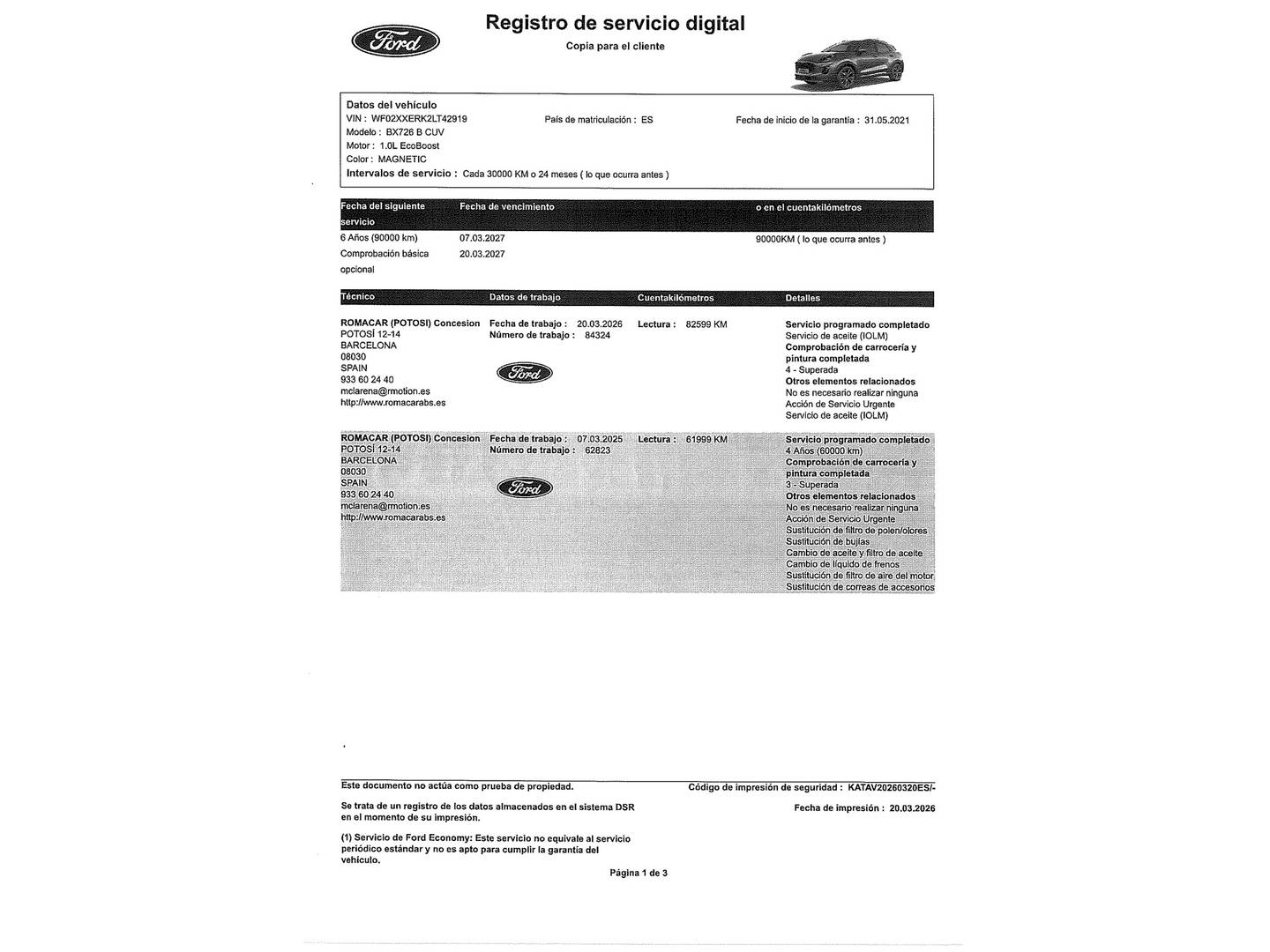 Foto del mantenimiento del Ford Puma Ford Puma 1.0 EcoBoost MHEV Titanium (125 CV)