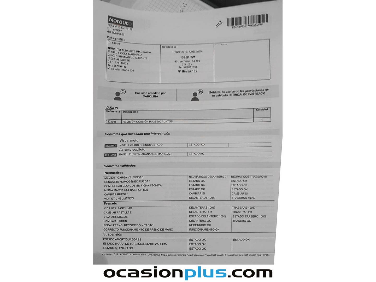 Foto del mantenimiento del Hyundai i30 Hyundai i30 Fastback 1.0 TGDI Klass (120 CV)