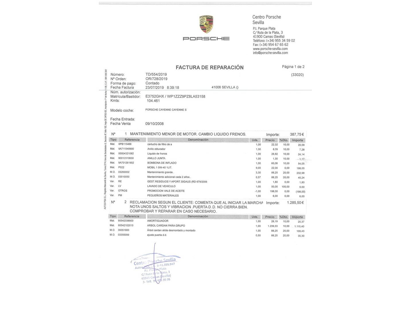 Foto del mantenimiento del Porsche Cayenne Porsche Cayenne S (385 CV)