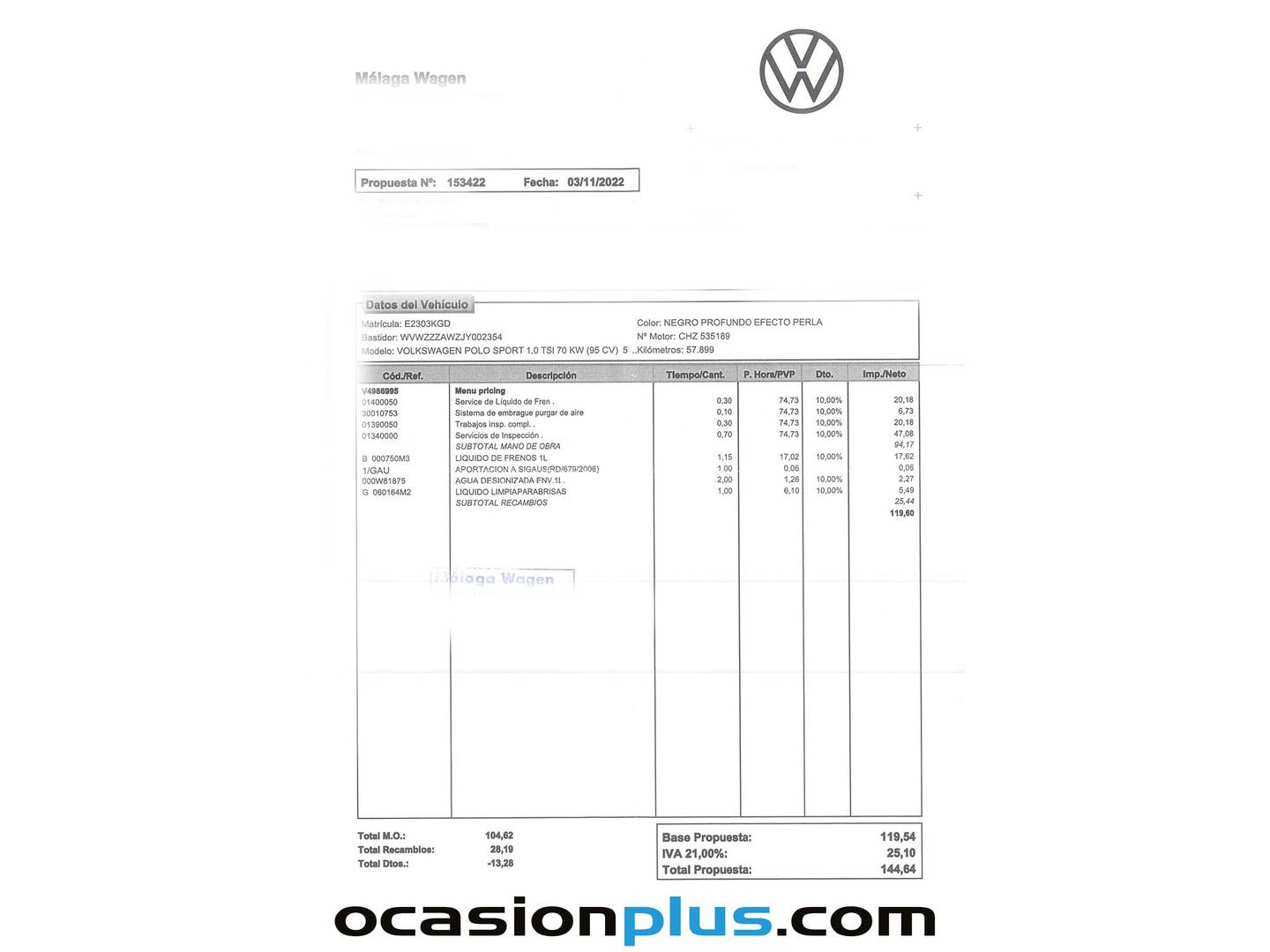Foto del mantenimiento del Volkswagen Polo Volkswagen Polo Sport 1.0 TSI (95 CV)