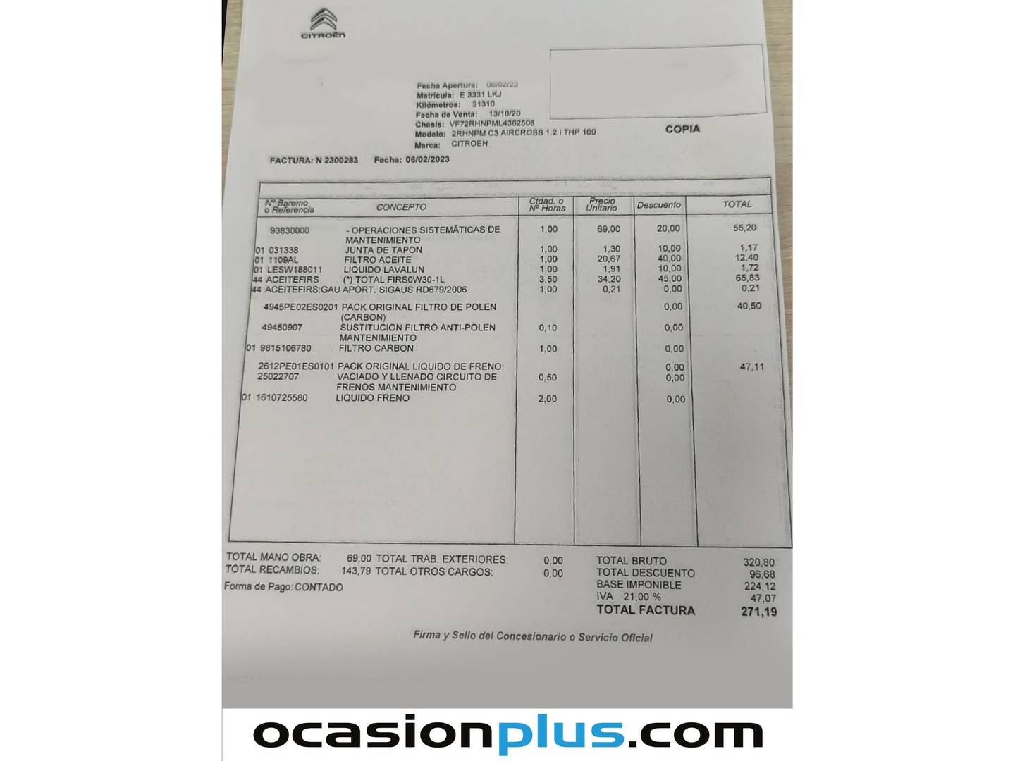 Foto del mantenimiento del Citroën C3 Aircross Citroën C3 Aircross PureTech 110 S&S C-Series (110 CV)