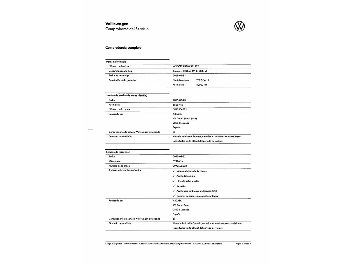 Foto del mantenimiento del Volkswagen Tiguan Volkswagen Tiguan Sport 1.4 TSI 4Motion (150 CV) DSG Pack R-Line