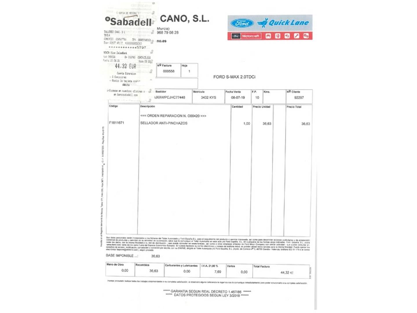 Foto del mantenimiento del Ford S-MAX Ford S-Max 2.0 TDCI Titanium (150 CV) 7 Plazas