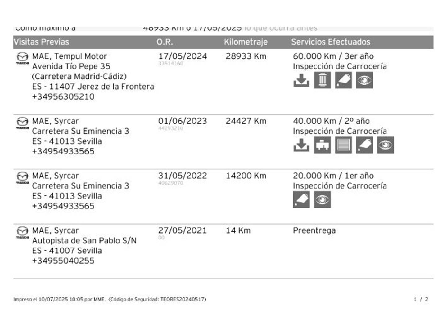 Foto del mantenimiento del Mazda Mazda3 Mazda Mazda 3 2.0 SKYACTIV-G Zenith AT (122 CV)