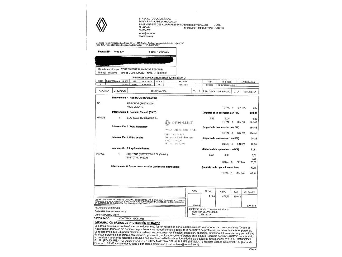 Foto del mantenimiento del Renault Mégane Renault Megane Limited TCe (140 CV) GPF EDC