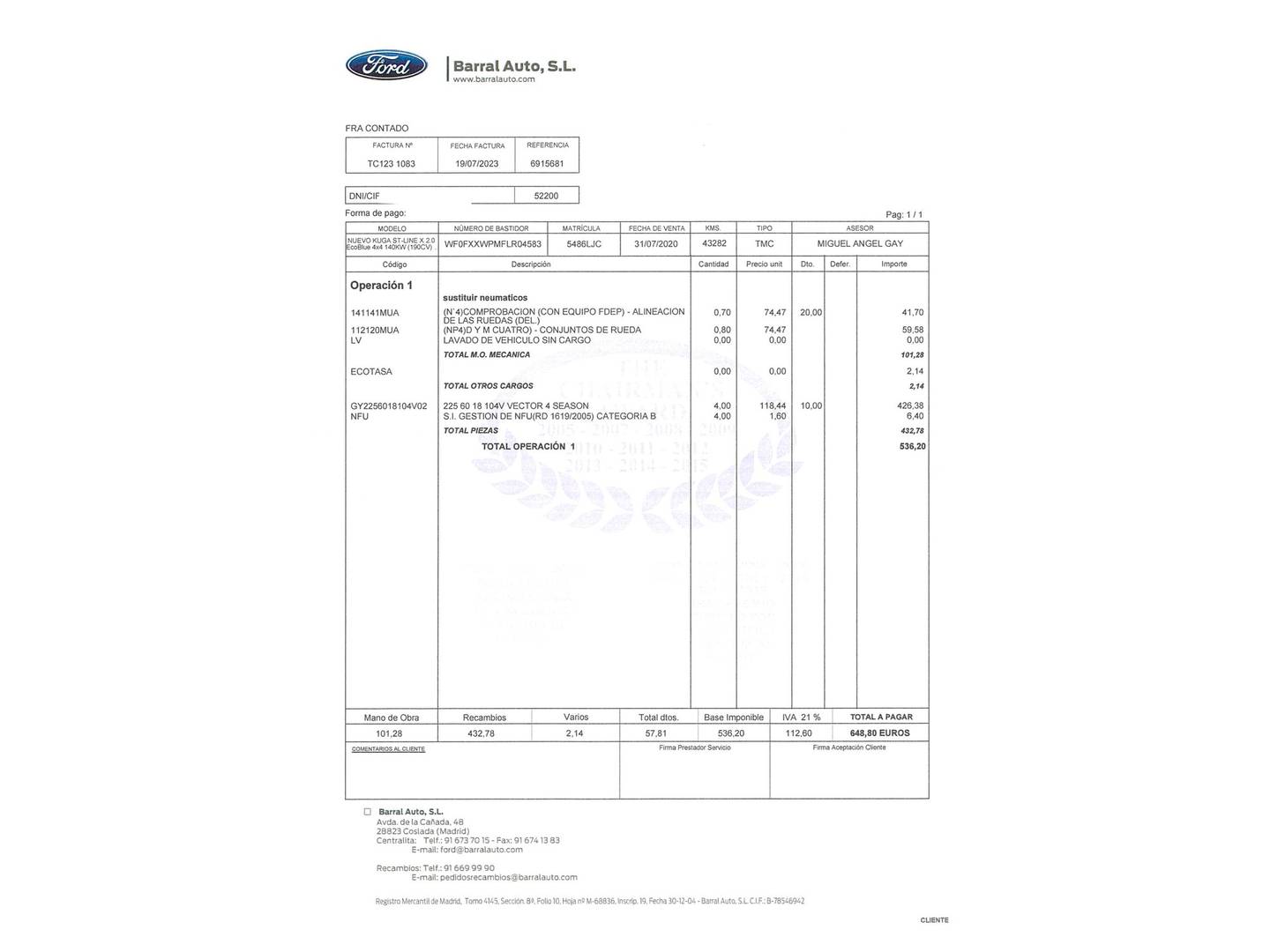 Foto del mantenimiento del Ford Kuga Ford Kuga 2.0 EcoBlue ST-Line X 4x4 Auto (190 CV)