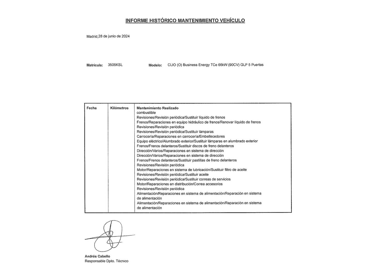Foto del mantenimiento del Renault Clio Renault Clio Business TCe (90 CV) GLP