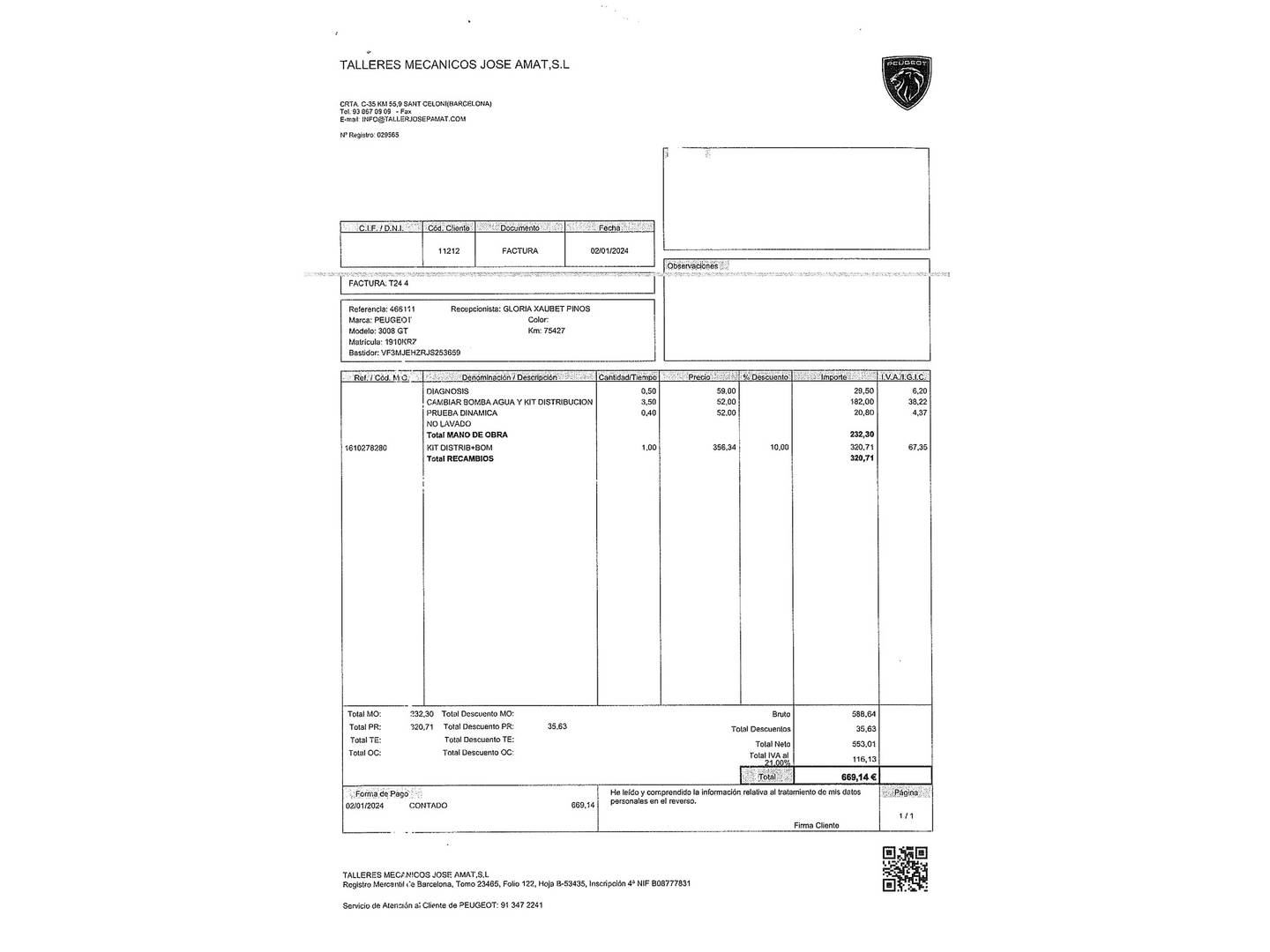 Foto del mantenimiento del Peugeot 3008 Peugeot 3008 BlueHDI 180 S&S GT EAT8 (180 CV)