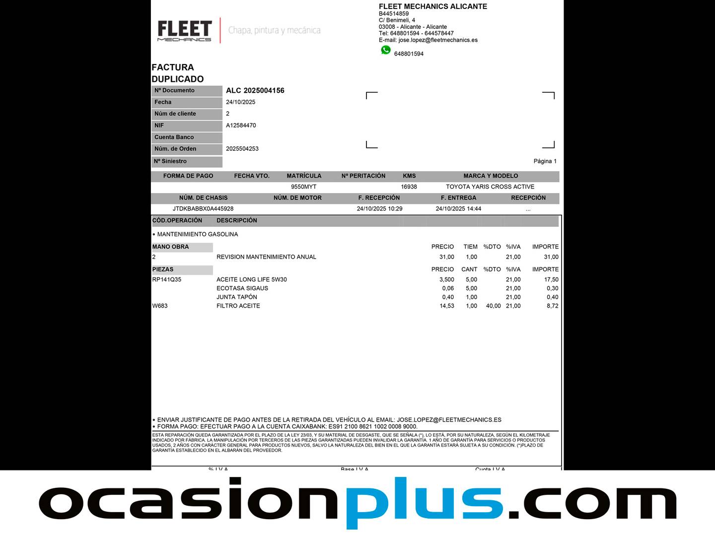 Foto del certificado del Toyota Yaris Cross Toyota Yaris Cross 120H Active Plus (116 CV)