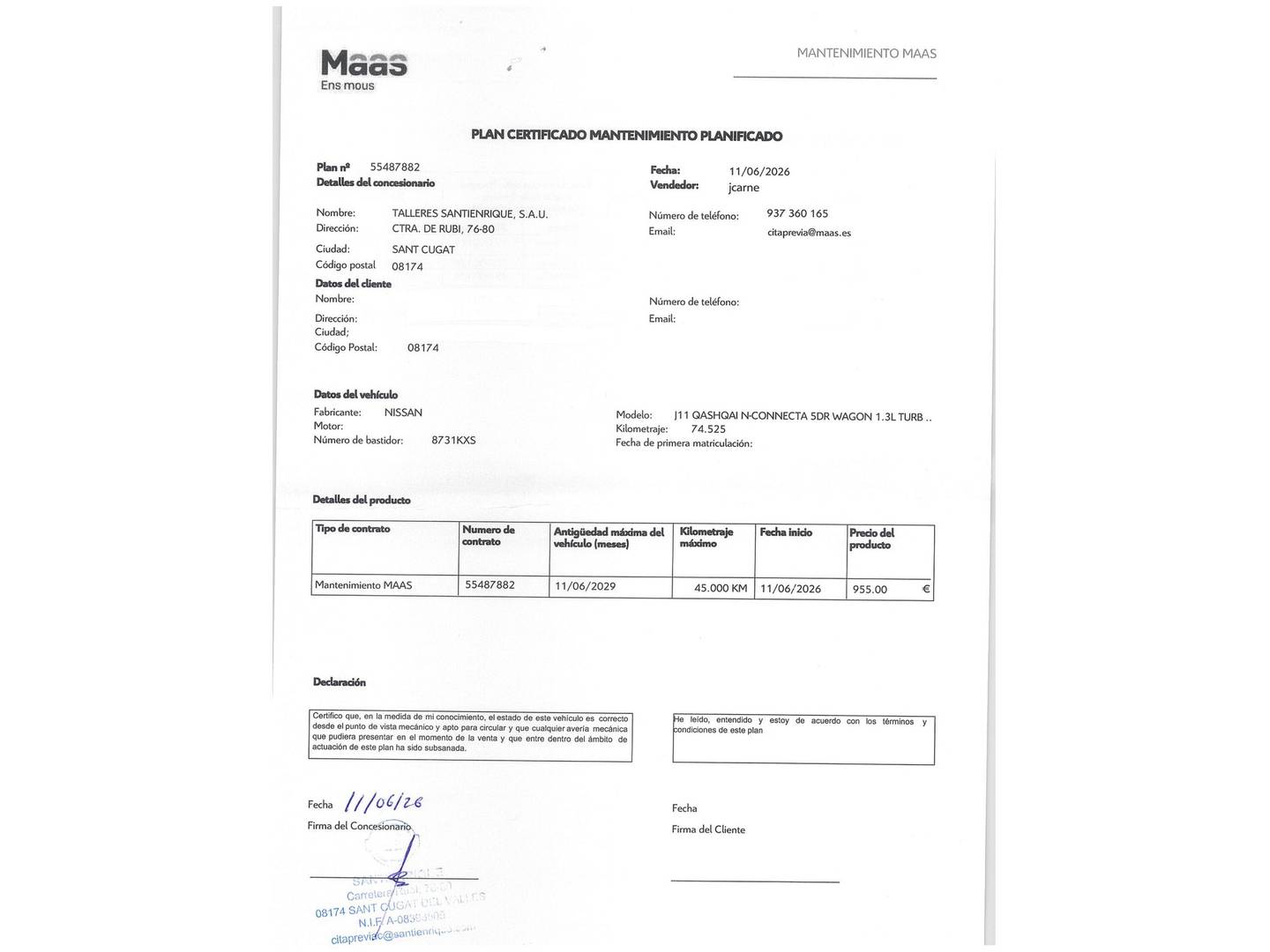 Foto del mantenimiento del Nissan QASHQAI Nissan Qashqai DIG-T 160 N-Connecta 4x2 DCT (160 CV)