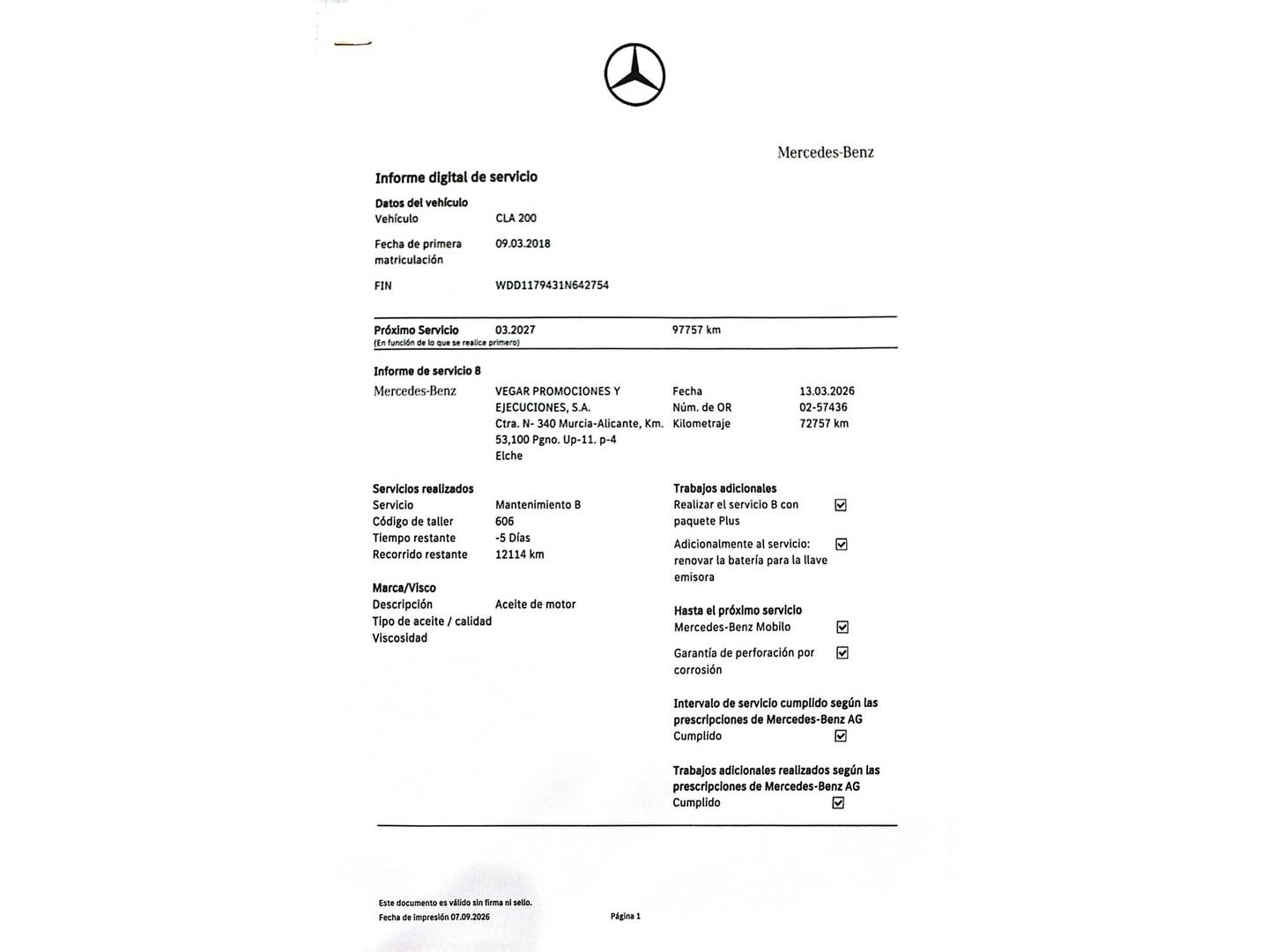 Foto del mantenimiento del Mercedes CLA Mercedes CLA Shooting Brake 200 (163 CV) Pack AMG