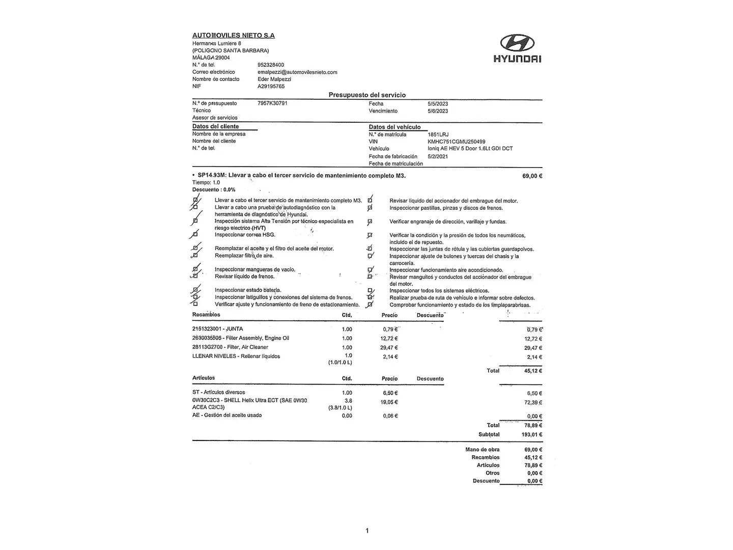 Foto Hyundai IONIQ Hyundai Ioniq 1.6 GDI HEV Klass LE (141 CV)