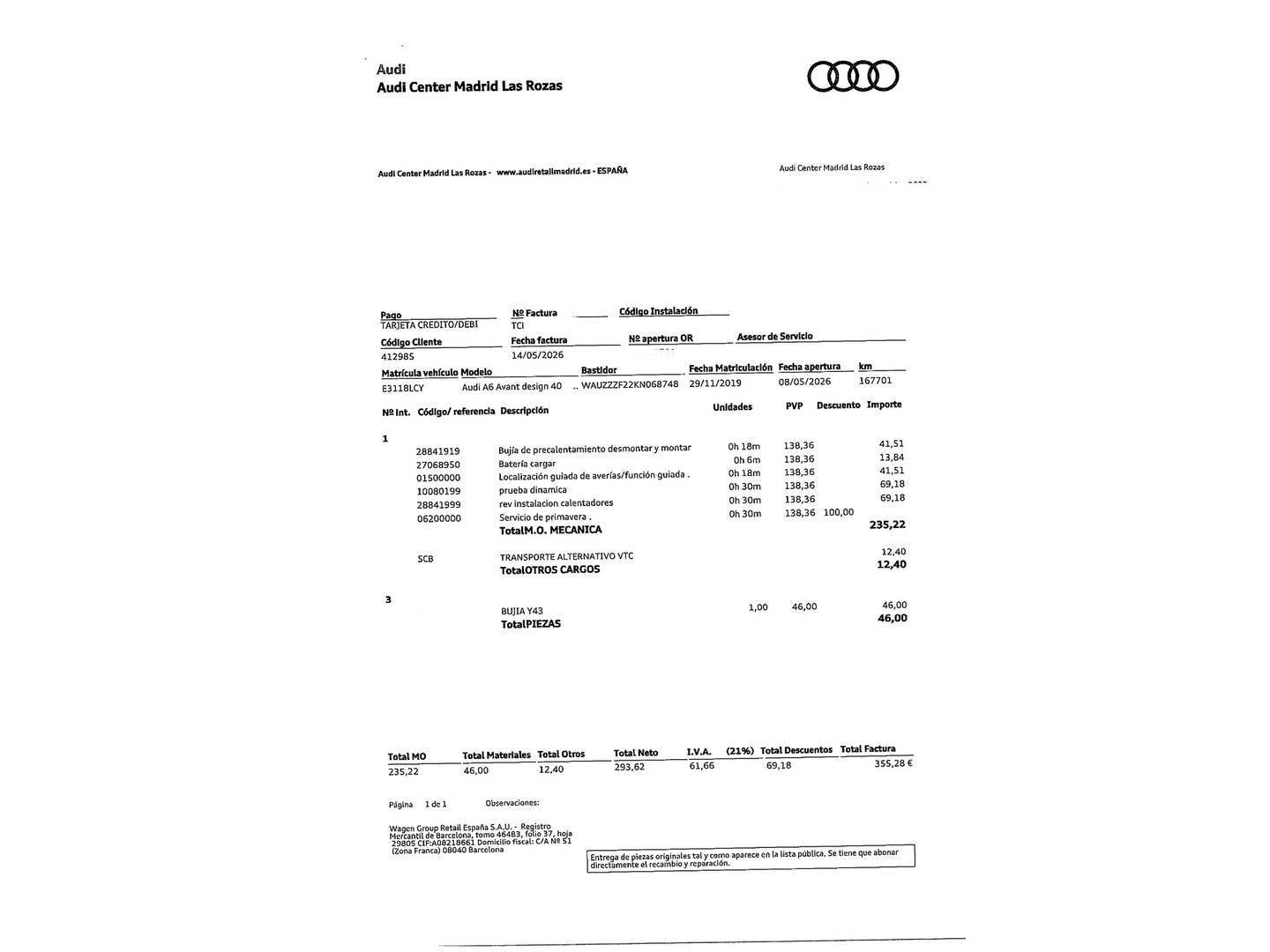 Foto del mantenimiento del Audi A6 Audi A6 Avant design 40 TDI (204 CV) S tronic