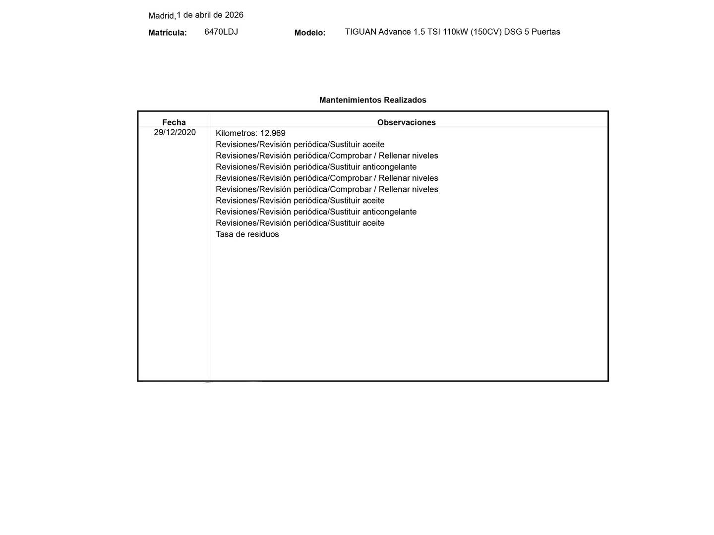 Foto del mantenimiento del Volkswagen Tiguan Volkswagen Tiguan Advance 1.5 TSI (150 CV) DSG Pack R-Line