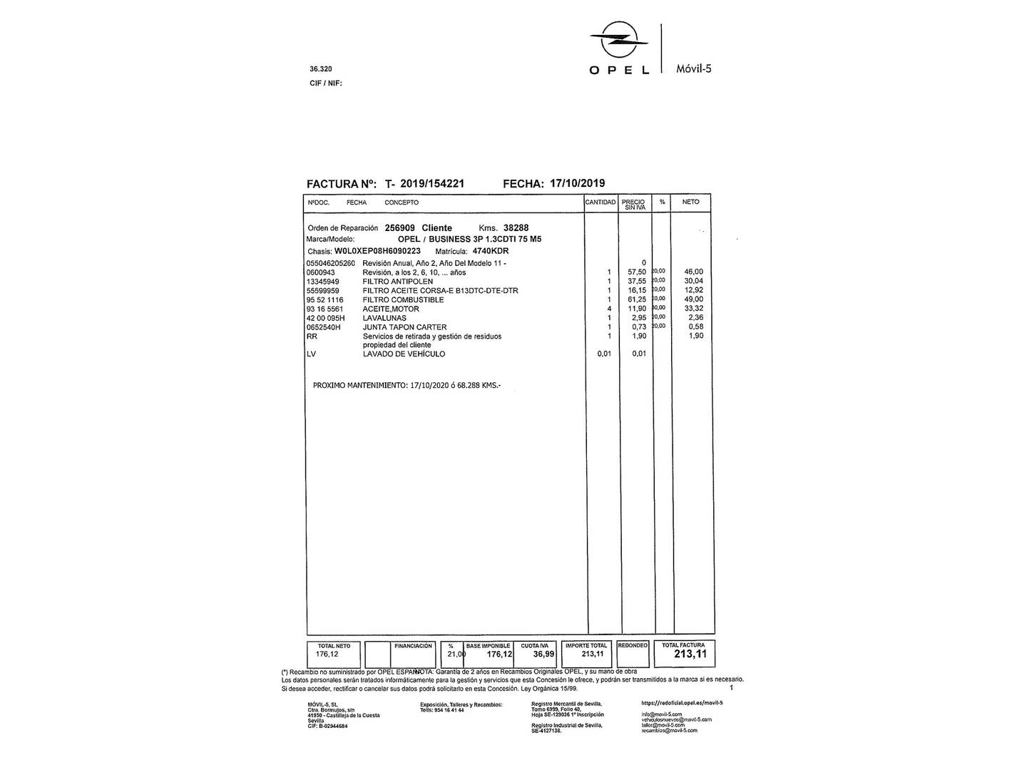 Foto del mantenimiento del Opel Corsa Opel Corsa 1.3 CDTI Business (75 CV)
