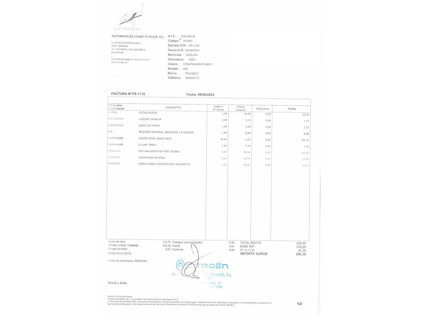 Foto del mantenimiento del Peugeot 208 Peugeot 208 PureTech 100 GT EAT8 (100 CV)