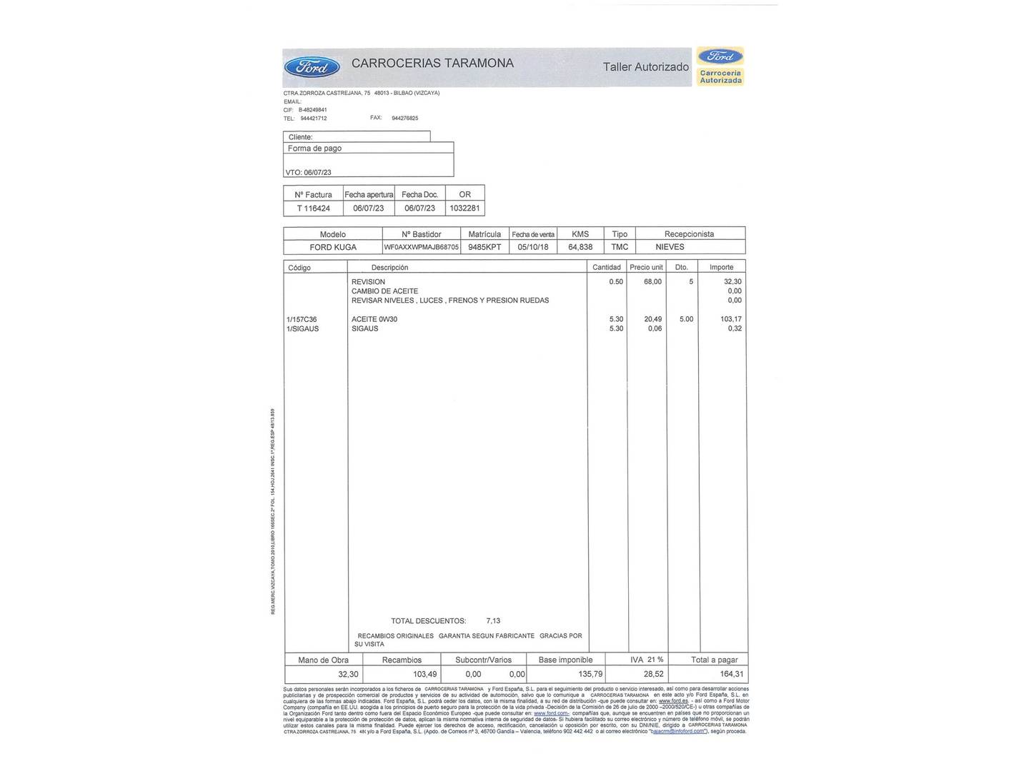 Foto del mantenimiento del Ford Kuga Ford Kuga 2.0 TDCI S&S ST-Line 4x4 Powershift (180 CV)