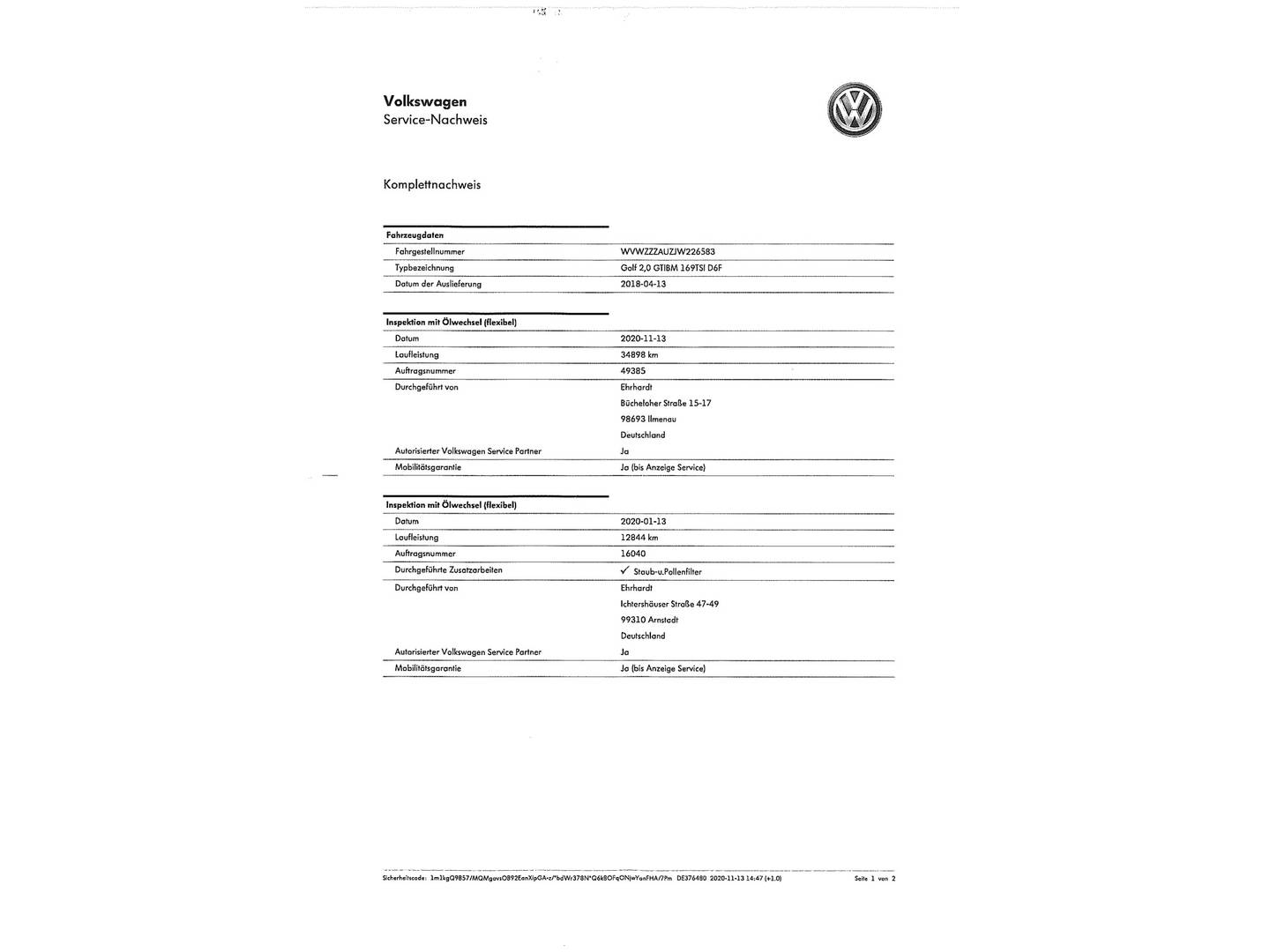 Foto del mantenimiento del Volkswagen Golf Volkswagen Golf GTI 2.0 TSI (230 CV) DSG