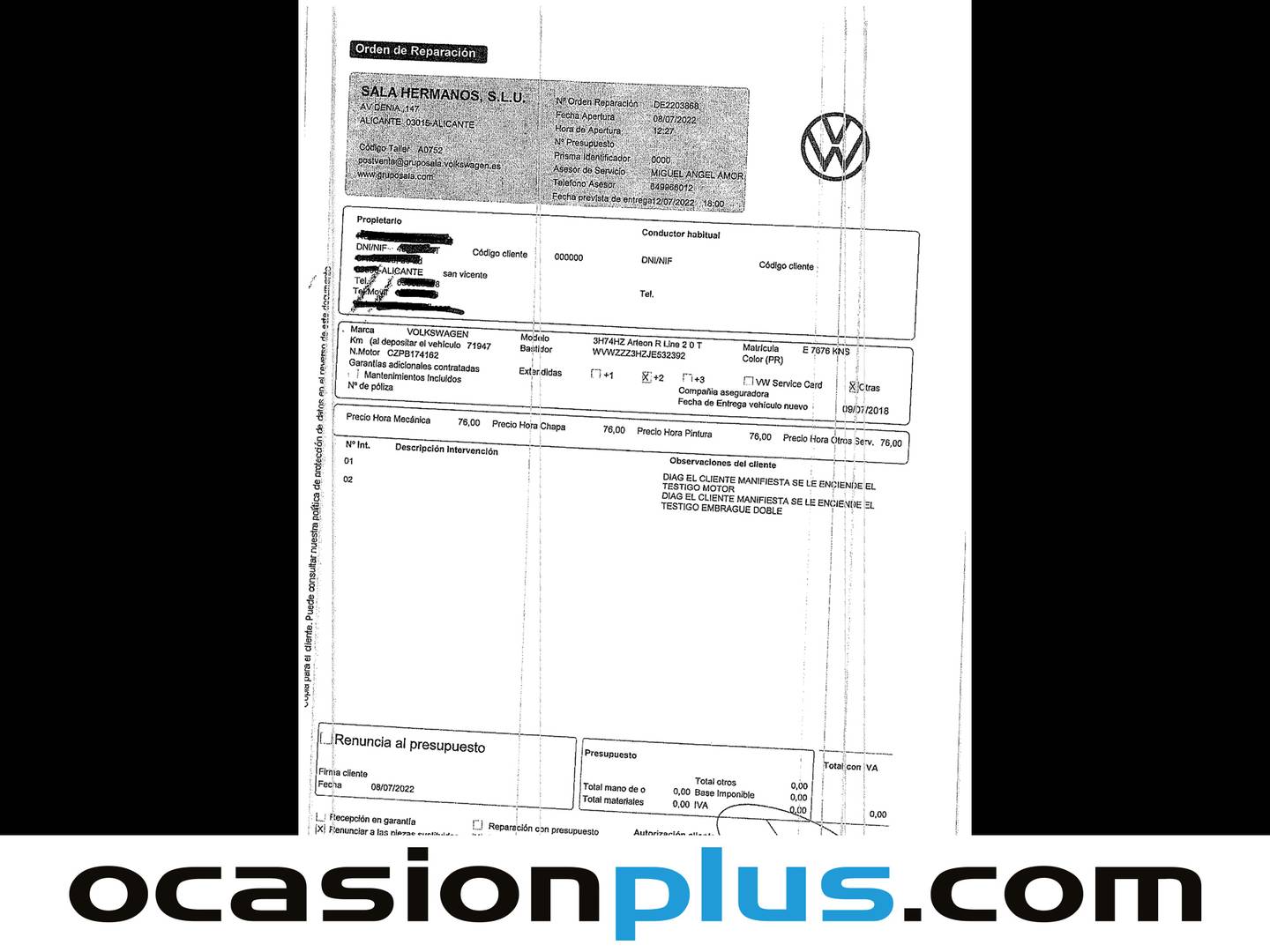 Foto del mantenimiento del Volkswagen Arteon Volkswagen Arteon R-Line 2.0 TSI (190 CV) DSG