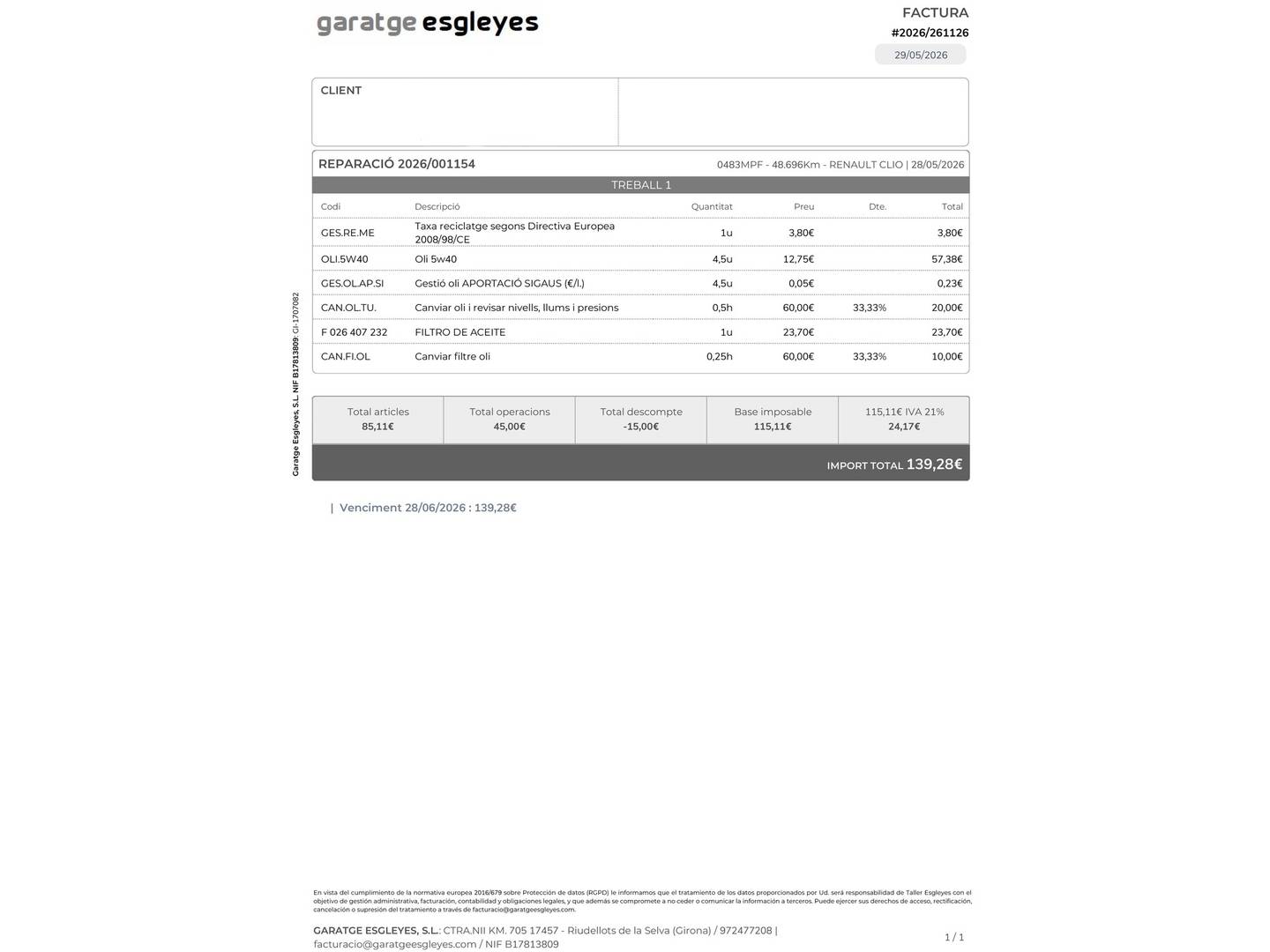 Foto del mantenimiento del Renault Clio Renault Clio Techno TCe (90 CV)