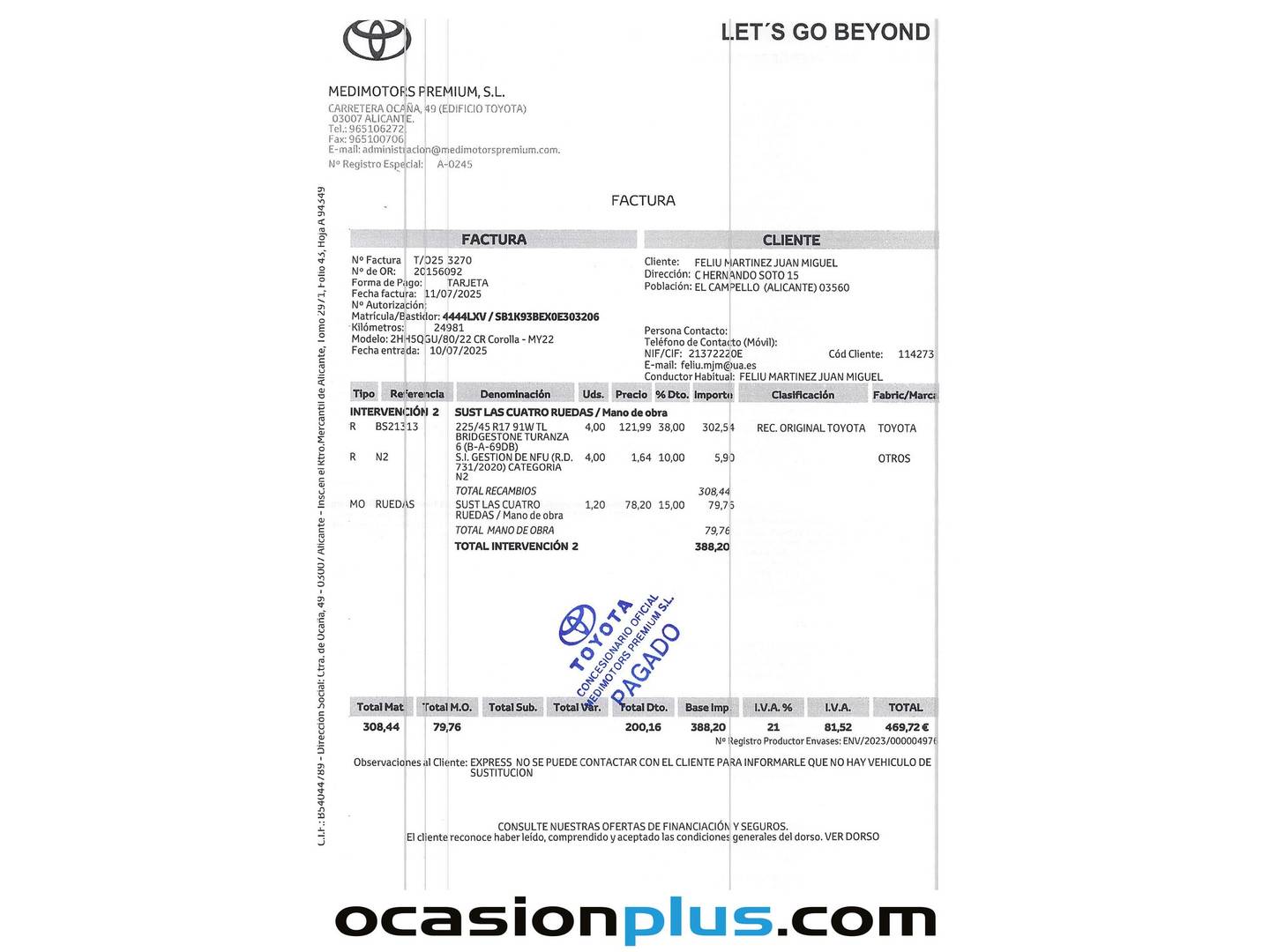 Foto del mantenimiento del Toyota Corolla Toyota Corolla 1.8 125H Style E-CVT (122 CV)