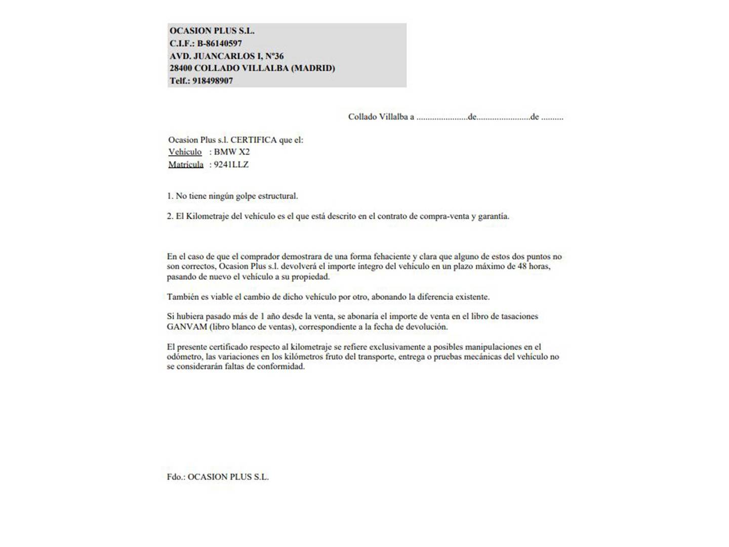 Foto del certificado del BMW X2 BMW X2 sDrive18i (136 CV)