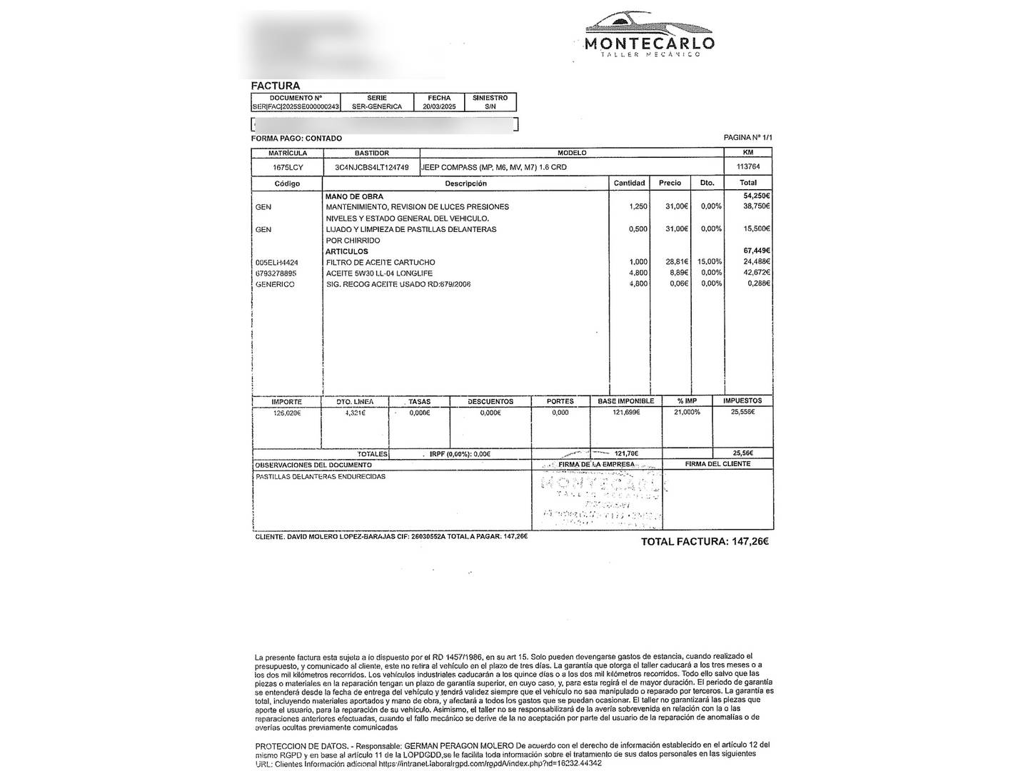 Foto del mantenimiento del Jeep Compass Jeep Compass 1.6 Multijet Longitude 4x2 (120 CV)