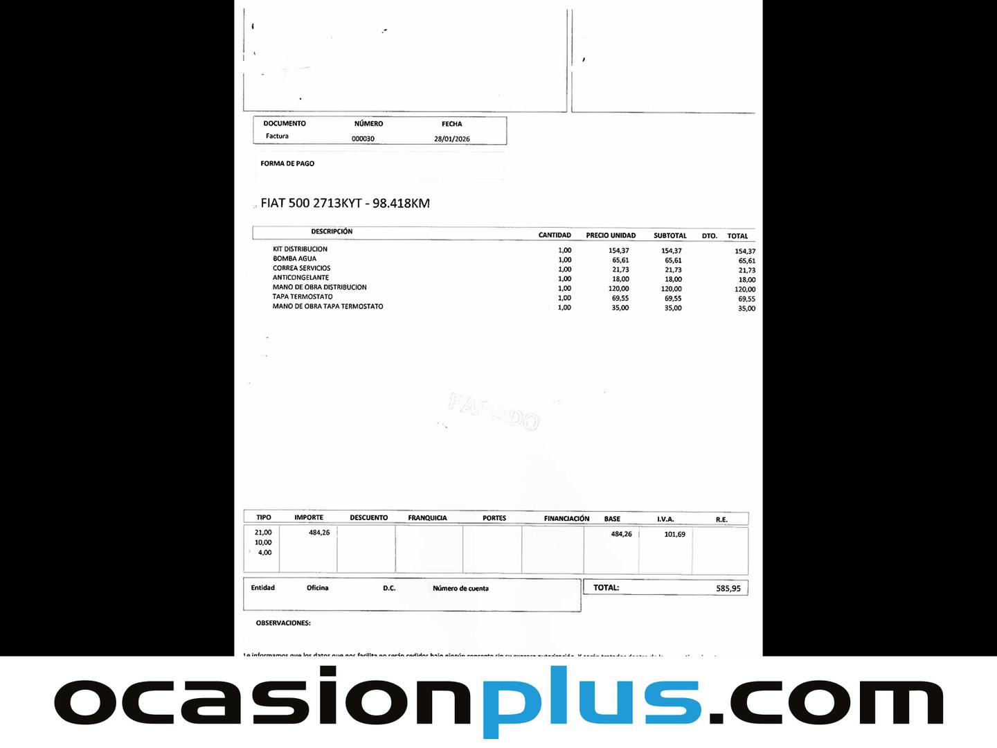 Foto del mantenimiento del Fiat 500 Fiat 500 1.2 8v Lounge (69 CV)