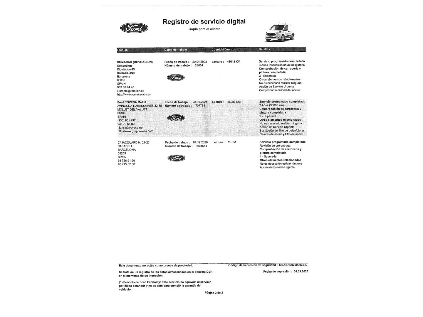 Foto del mantenimiento del Ford Transit Connect Ford Transit Connect 1.5 TDCi Trend 220 L1 (100 CV)