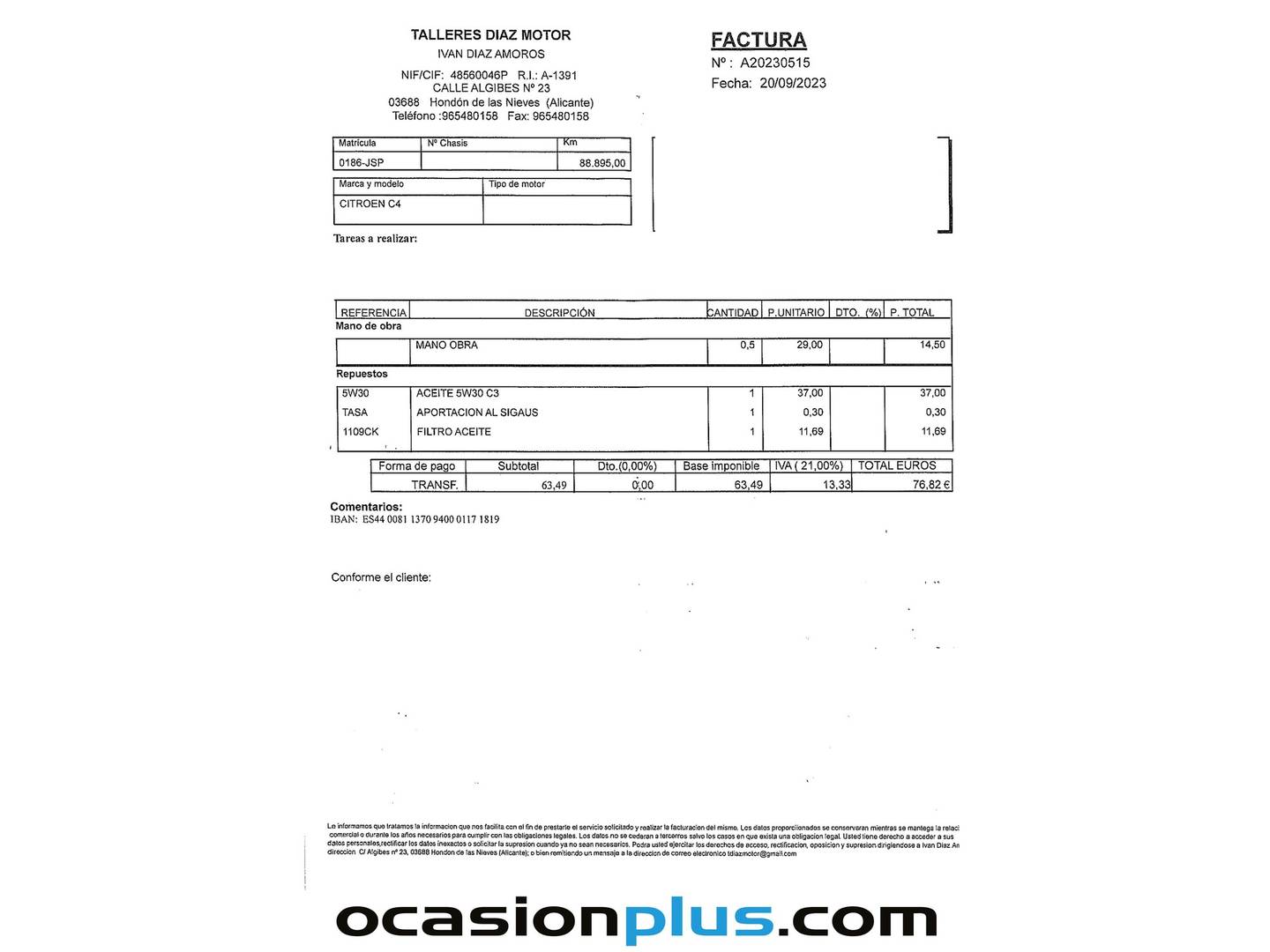 Foto del mantenimiento del Citroën C4 Cactus Citroen C4 Cactus BlueHDi 100 Feel (100 CV)