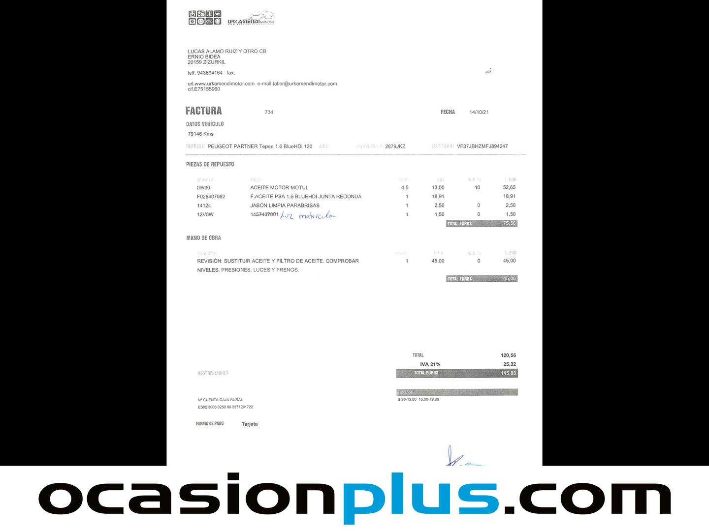 Foto del mantenimiento del Peugeot Partner Peugeot Partner Tepee Combi 1.6 BlueHDI Outdoor BlueHDi (120 CV)