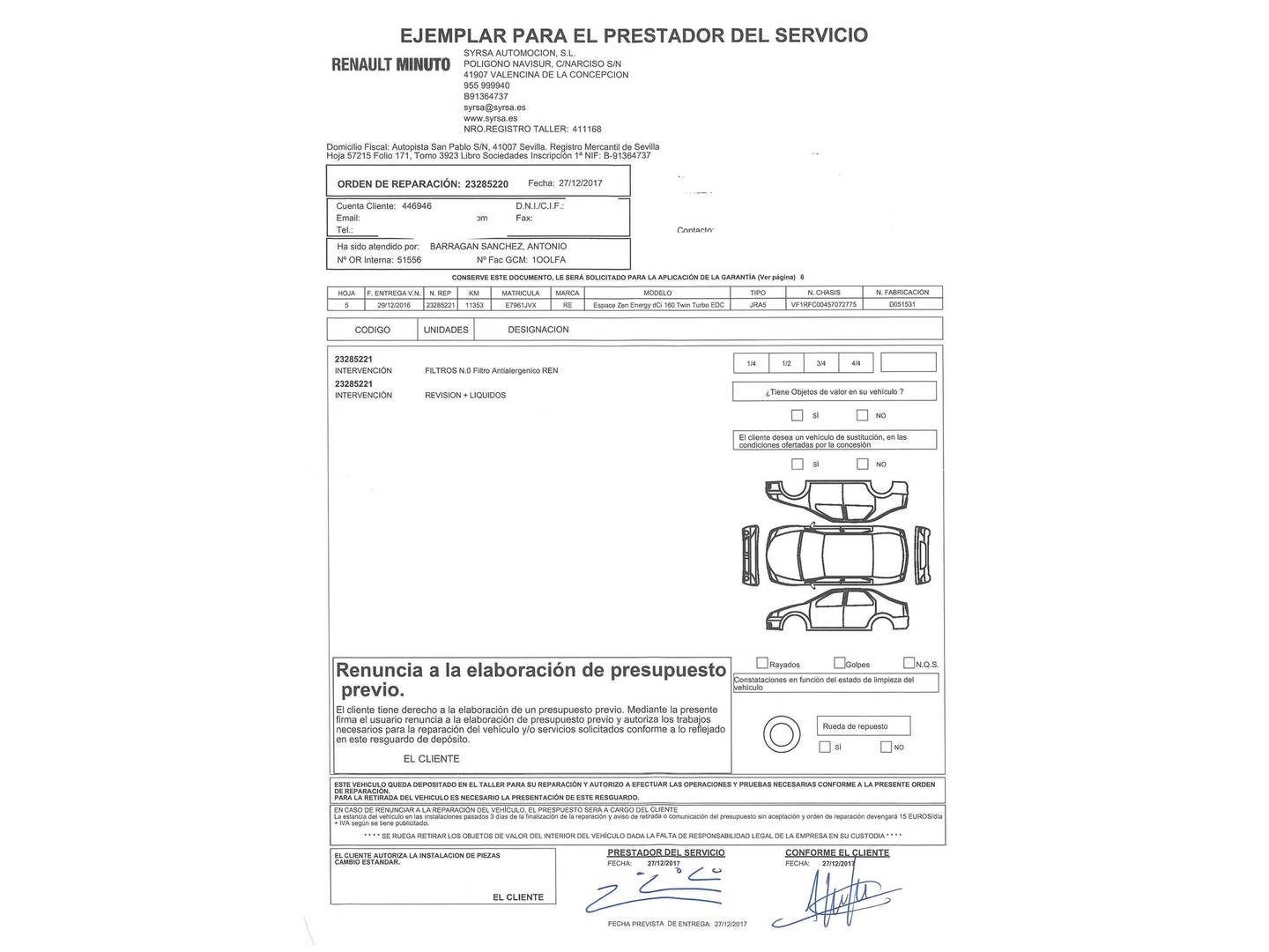 Foto del mantenimiento del Renault Espace Renault Espace Zen Energy TT dCi (160 CV) EDC 7 Plazas