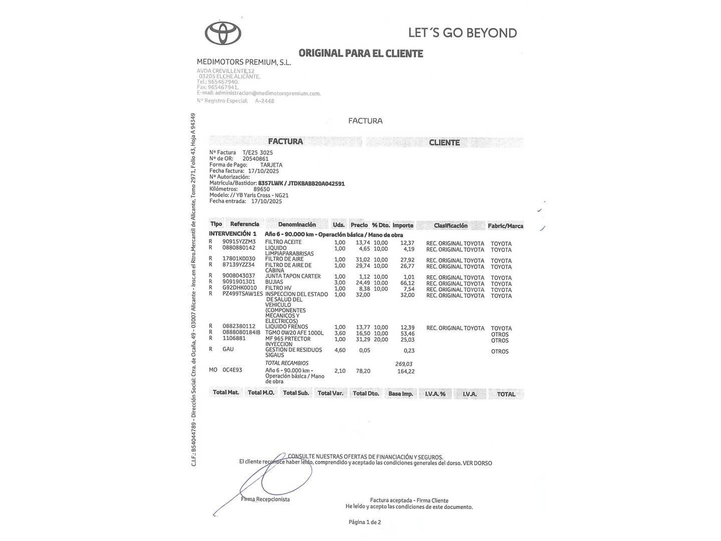 Foto del mantenimiento del Toyota Yaris Cross Toyota Yaris Cross 120H Active Tech (116 CV)