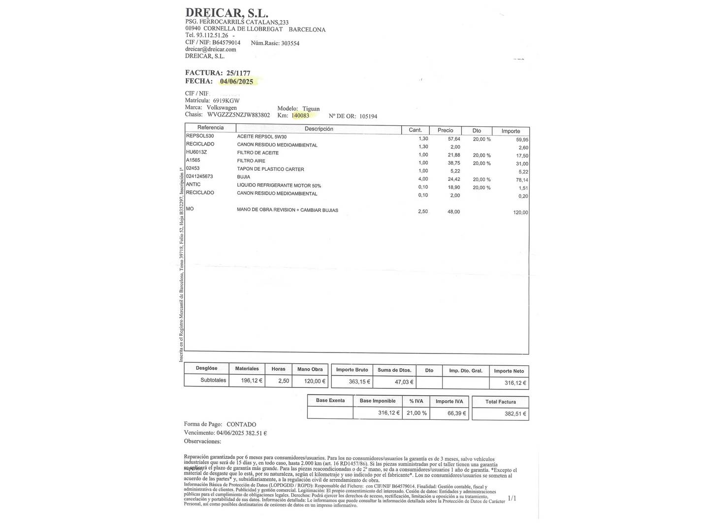 Foto del mantenimiento del Volkswagen Tiguan Volkswagen Tiguan Sport 2.0 TSI 4Motion (180 CV) DSG