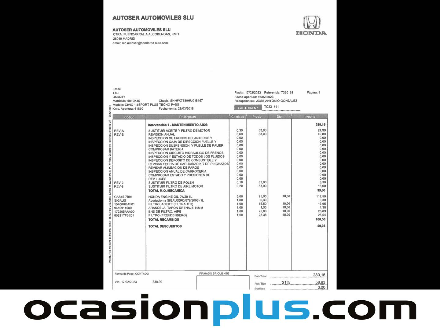 Foto Honda Civic Honda Civic 1.5 VTEC Turbo Sport Plus (182 CV)