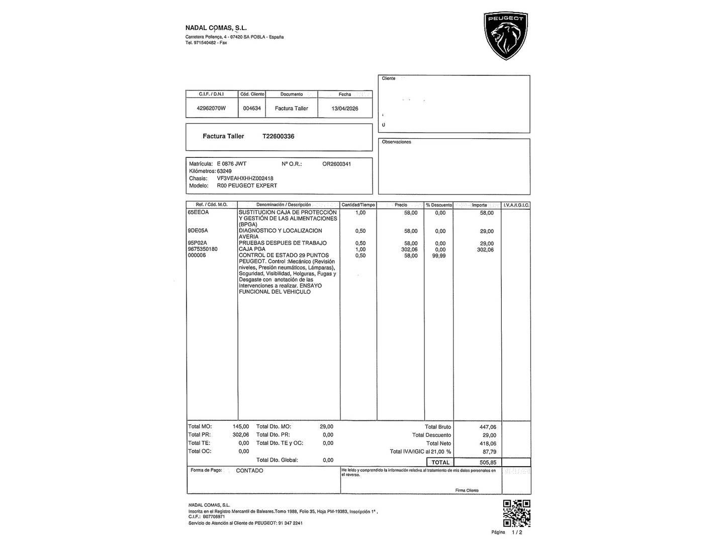 Foto del mantenimiento del Peugeot Traveller Peugeot Traveller 2.0 BlueHDi Business Standard (150 CV)9 Plazas