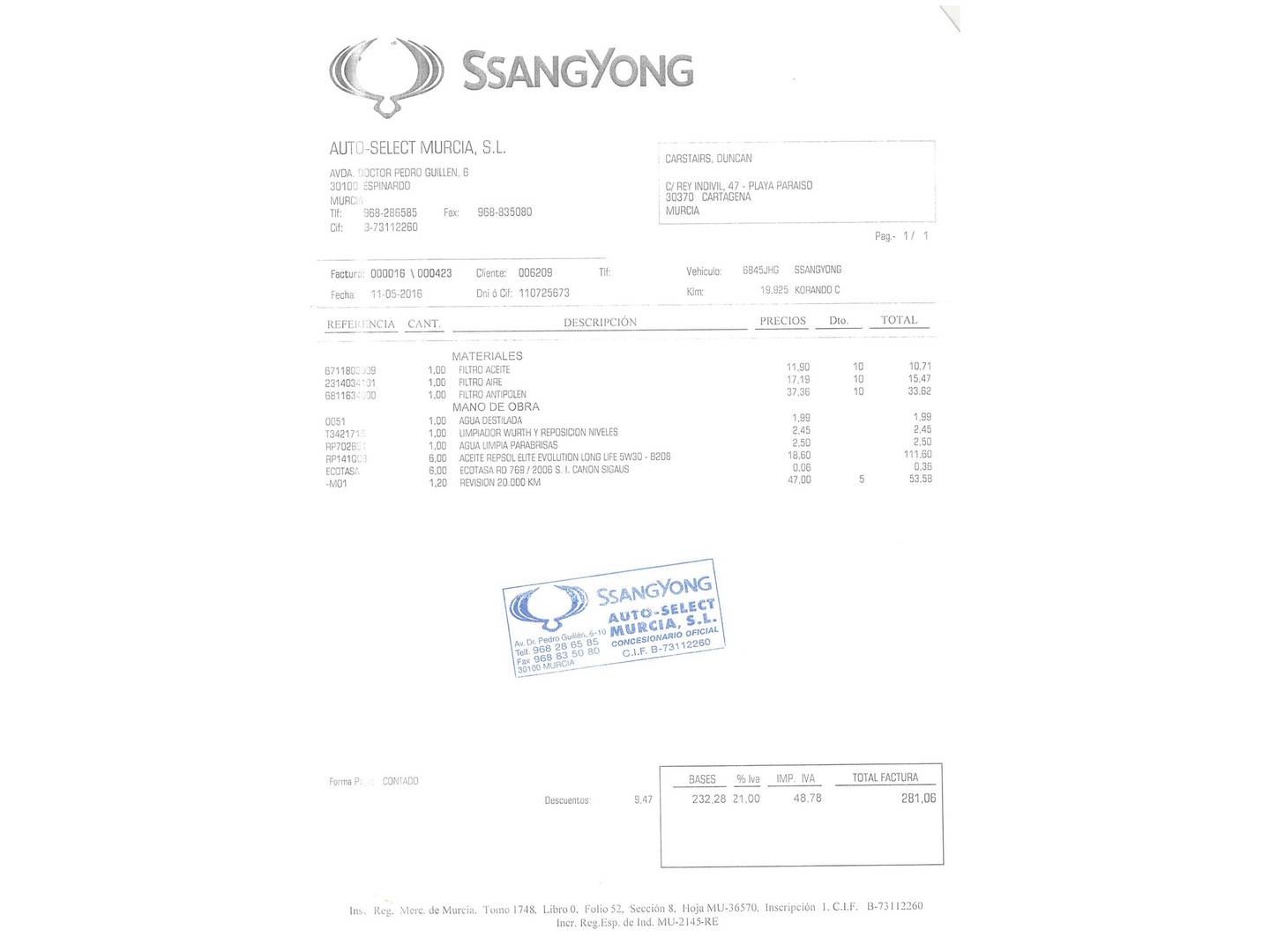 Foto del mantenimiento del SsangYong Korando SsangYong Korando D20T Limited 4x2 (149 CV)