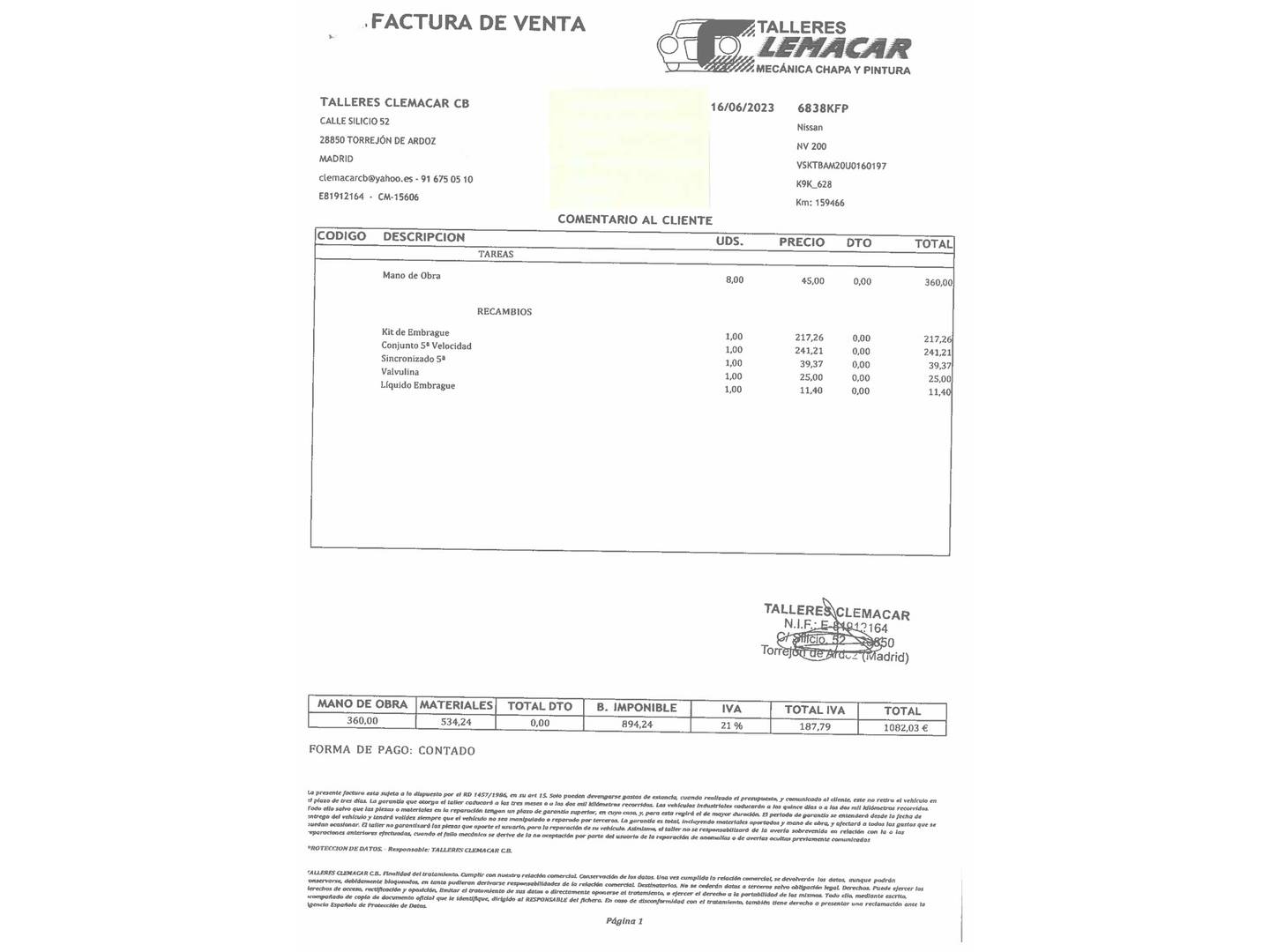 Foto del mantenimiento del Nissan NV200 Nissan NV200 Combi 1.5 dCi Comfort (90 CV)