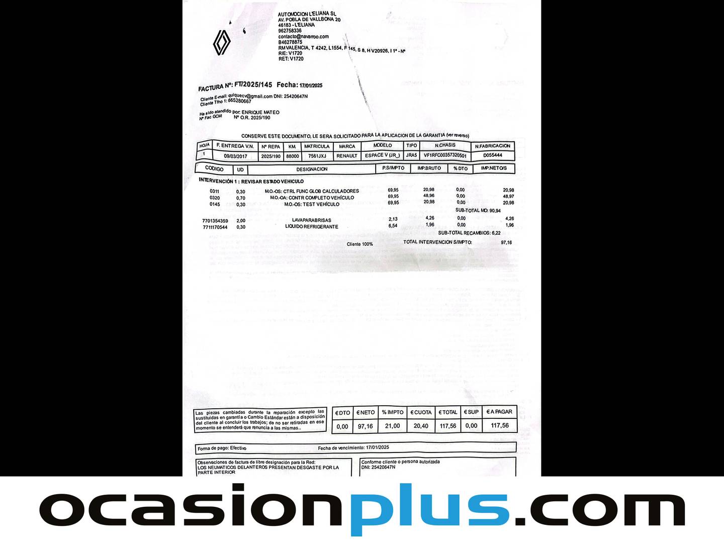 Foto del mantenimiento del Renault Espace Renault Espace Initiale Paris Energy dCi (160 CV) TT EDC 7 PLAZAS