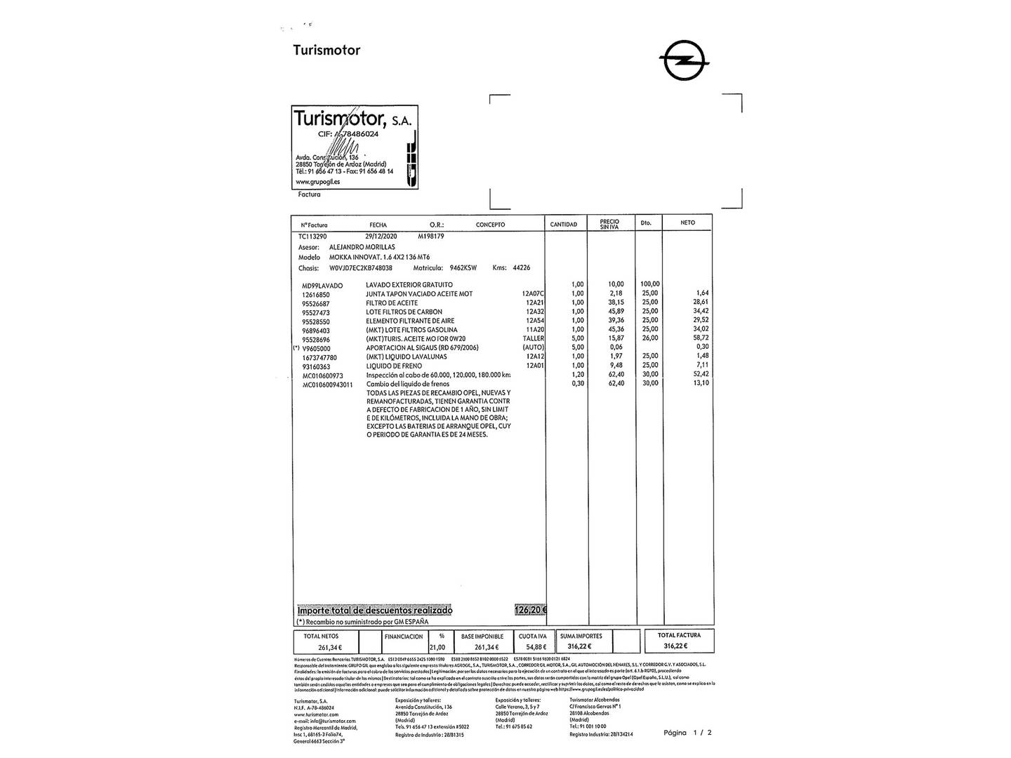 Foto del mantenimiento del Opel Mokka X Opel Mokka X 1.6 CDTi S&S Innovation 4X2 (136 CV)