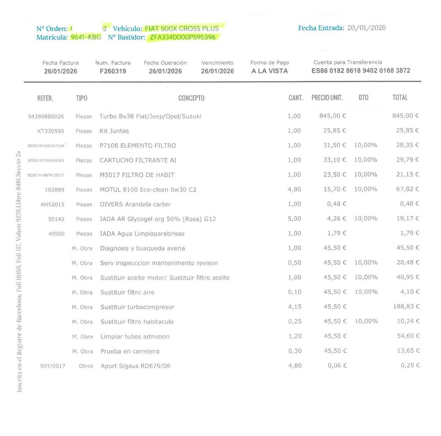 Foto del mantenimiento del Fiat 500X Fiat 500X 1.6 MJT Cross Plus 4x2 (120 CV)
