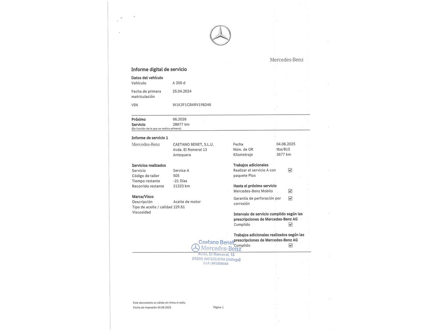 Foto del mantenimiento del Mercedes Clase A Mercedes Clase A A 200 d (150 CV) Pack AMG