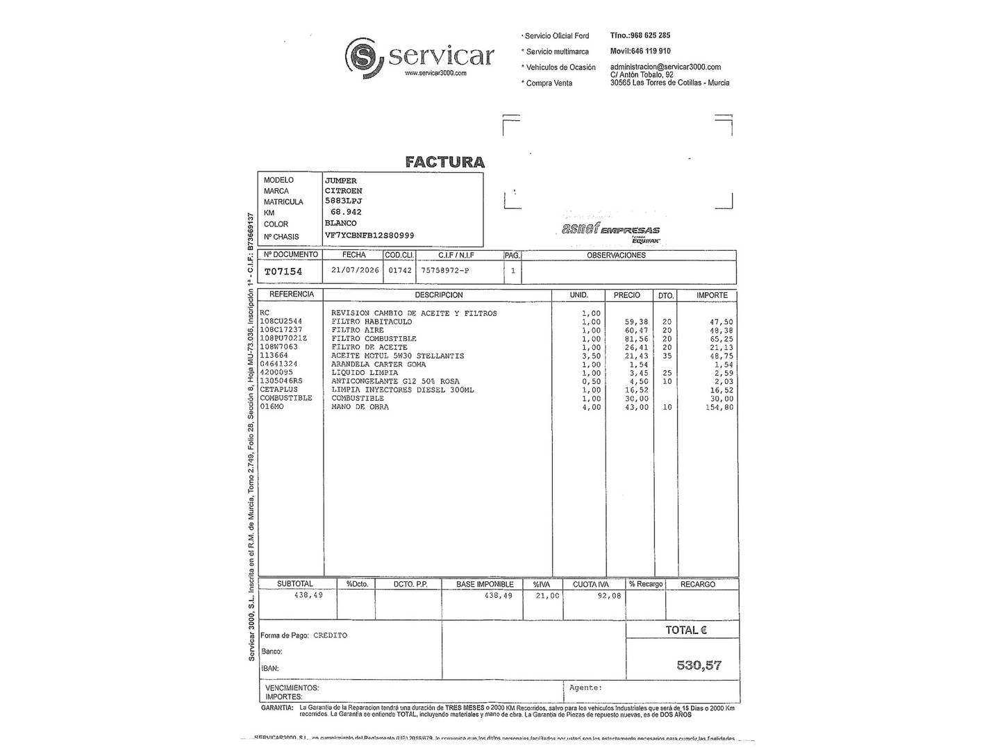 Foto del mantenimiento del Citroën Jumper Citroën Jumper BlueHDi 140 33 L2H2  (140 CV)