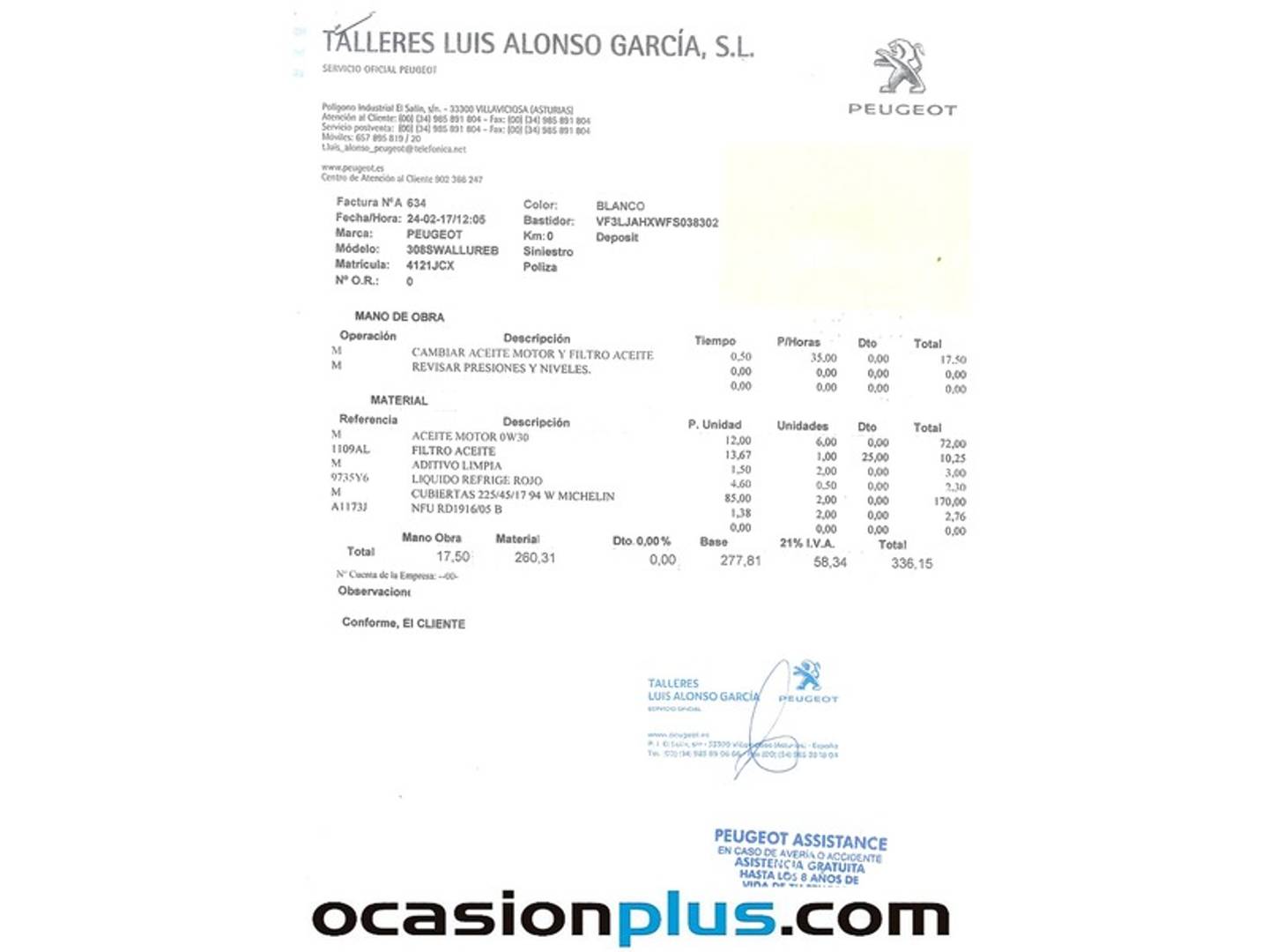 Foto del mantenimiento del Peugeot 308 Peugeot 308 SW SW 2.0 BlueHDi Allure Auto (150 CV)