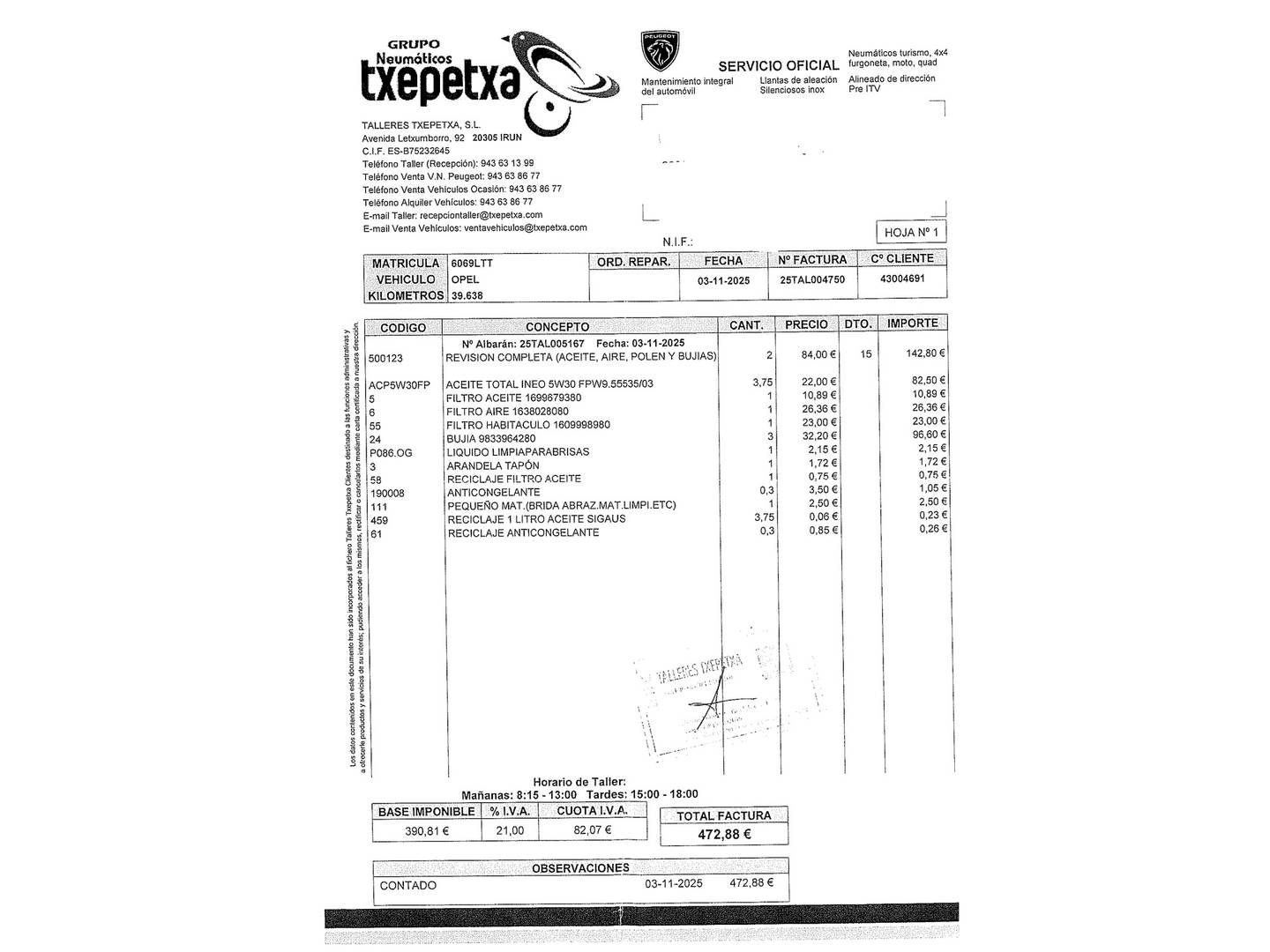 Foto del mantenimiento del Opel Combo Life Opel Combo Life 1.2 T Elegance Plus L Auto (130 CV)