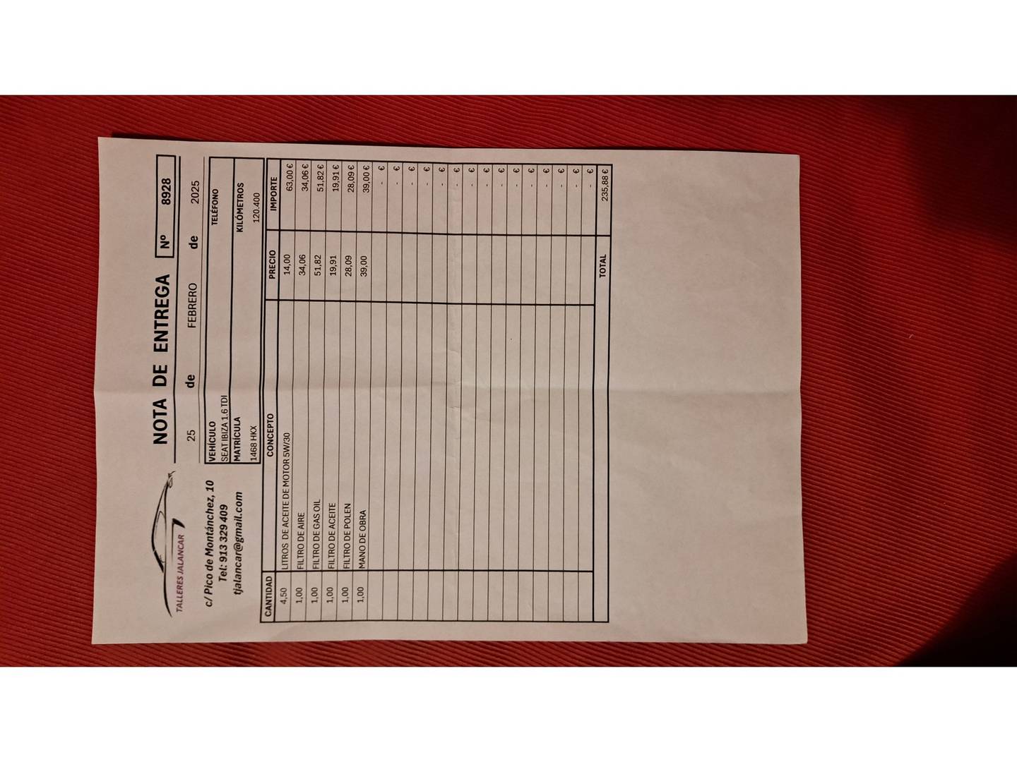 Foto del mantenimiento del Seat Ibiza Seat Ibiza ST 1.6 TDI Reference DPF (90 CV)